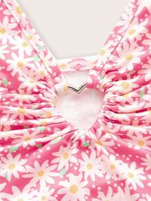 Áo liền quần ôm nữ Lộ Lưng Nhẫn Buộc lại Hoa Boho - Hồng - Xem 3