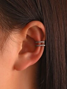 1件时尚彩色水钻装饰多层夹式耳环，男女皆宜，日常配饰 - 槍黑色 - 查看 1