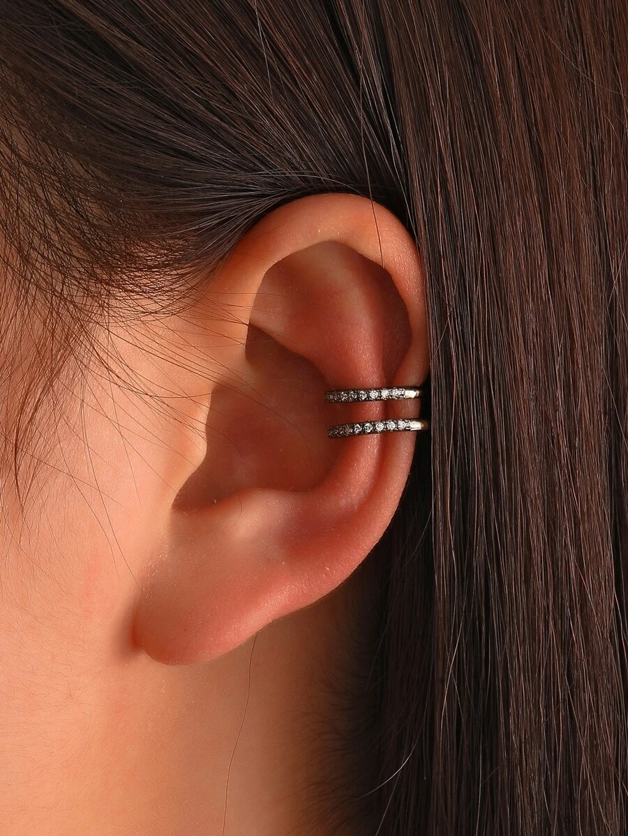 1件时尚彩色水钻装饰多层夹式耳环，男女皆宜，日常配饰 - 槍黑色 - 查看 1