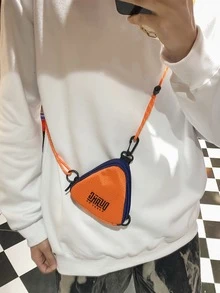 男士字母印花徽标三角形多功能挂脖休闲零钱包小物件耳机钥匙收纳包斜挎包 - 橘色 - 查看 2