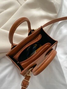 Bolsa con asa mini con diseño de puntada - Marrón - Ver 4