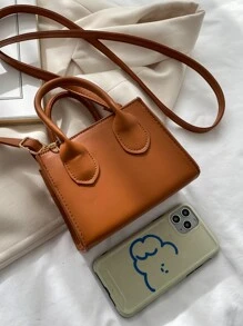 Bolsa con asa mini con diseño de puntada - Marrón - Ver 5