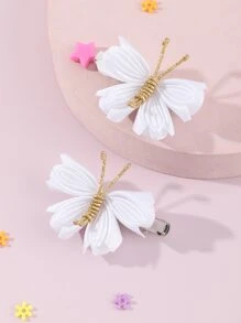 Bộ 2 kẹp tóc hình bướm lưới cho bé gái, phụ kiện trang trí hàng ngày. - trắng - Xem 1
