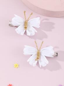 Bộ 2 kẹp tóc hình bướm lưới cho bé gái, phụ kiện trang trí hàng ngày. - trắng - Xem 3