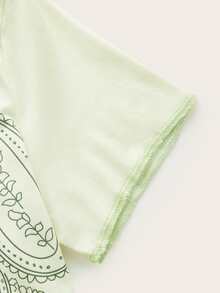 ROMWE 蝴蝶和雛菊圖案短款T恤 - 薄荷綠 - 查看 4