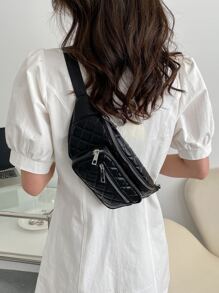 衍縫多拉鍊腰包 - 黑色 - 查看 2