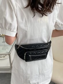 衍縫多拉鍊腰包 - 黑色 - 查看 4