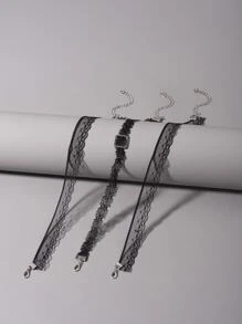 3入組蕾絲頸鏈 - 黑色 - 查看 1