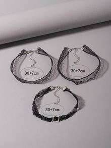 3入組蕾絲頸鏈 - 黑色 - 查看 4