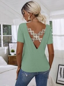 Floral Lace Crisscross Tee - Mint Green - View 2