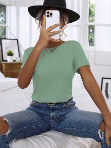 Floral Lace Crisscross Tee - Mint Green - View 4