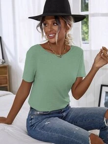 Floral Lace Crisscross Tee - Mint Green - View 5