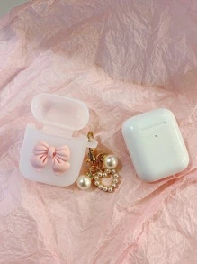 美观纯色简约硅胶耳机盒，带蝴蝶结、心形和珍珠设计，兼容 Apple AirPods - 無色 - 查看 2