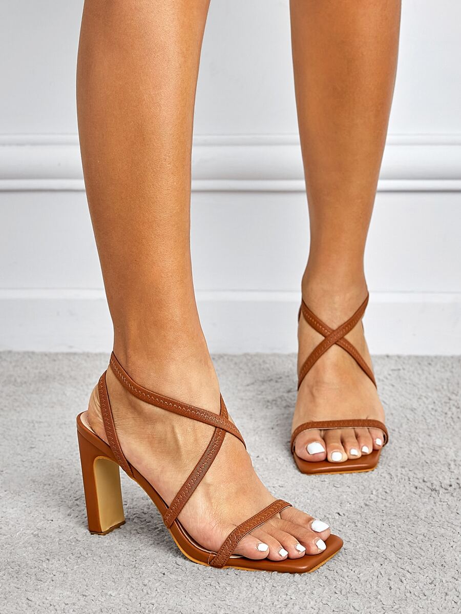 Thin Strap Slingback Sandals - Brown - View 1