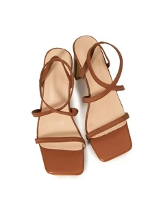 Thin Strap Slingback Sandals - Brown - View 5