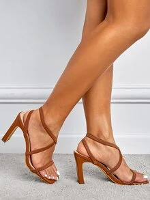 Thin Strap Slingback Sandals - Brown - View 7