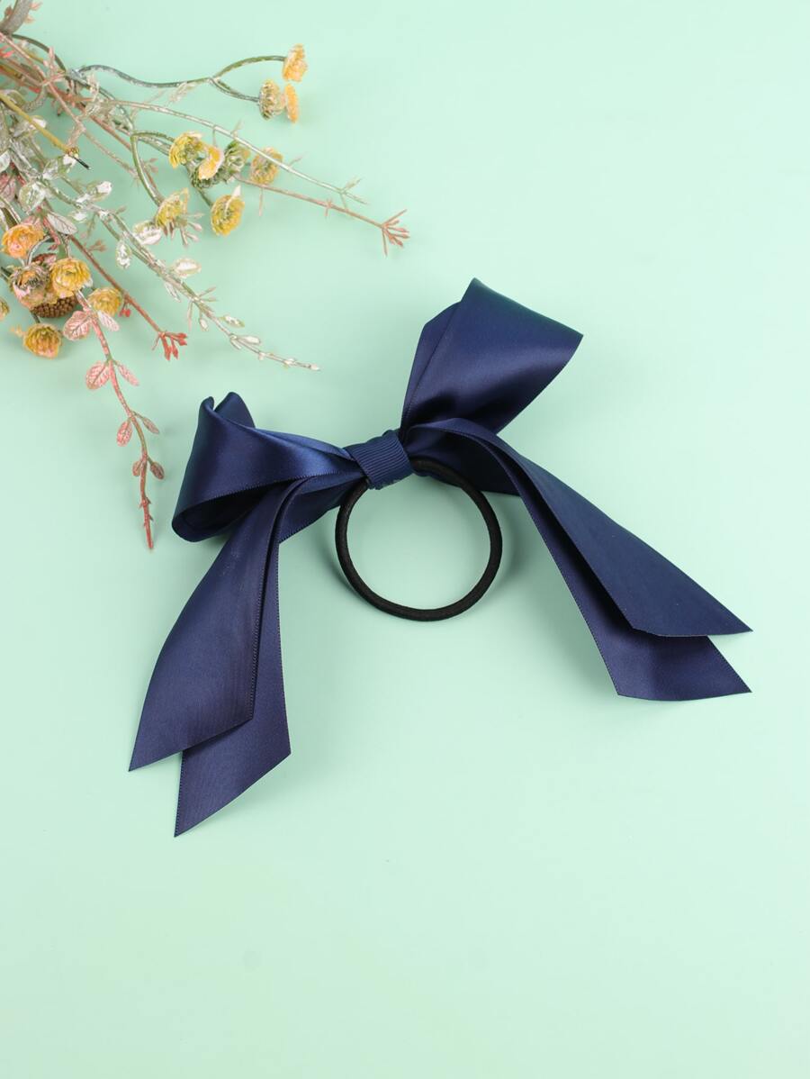 Girls Bow Decor Hair Tie - Navy Blue - View 1