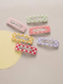 6入組女孩格紋圖案髮夾