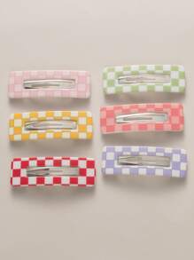 6入組女孩格紋圖案髮夾