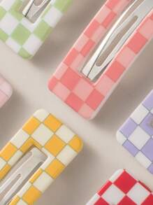 6入組女孩格紋圖案髮夾