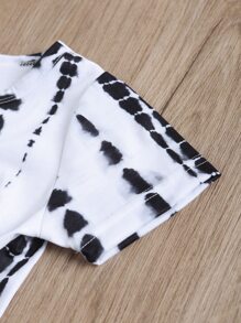 SHEIN Bộ thời trang bé gái Thắt nút Cà vạt nhuộm Boho - Đen và trắng - Xem 3