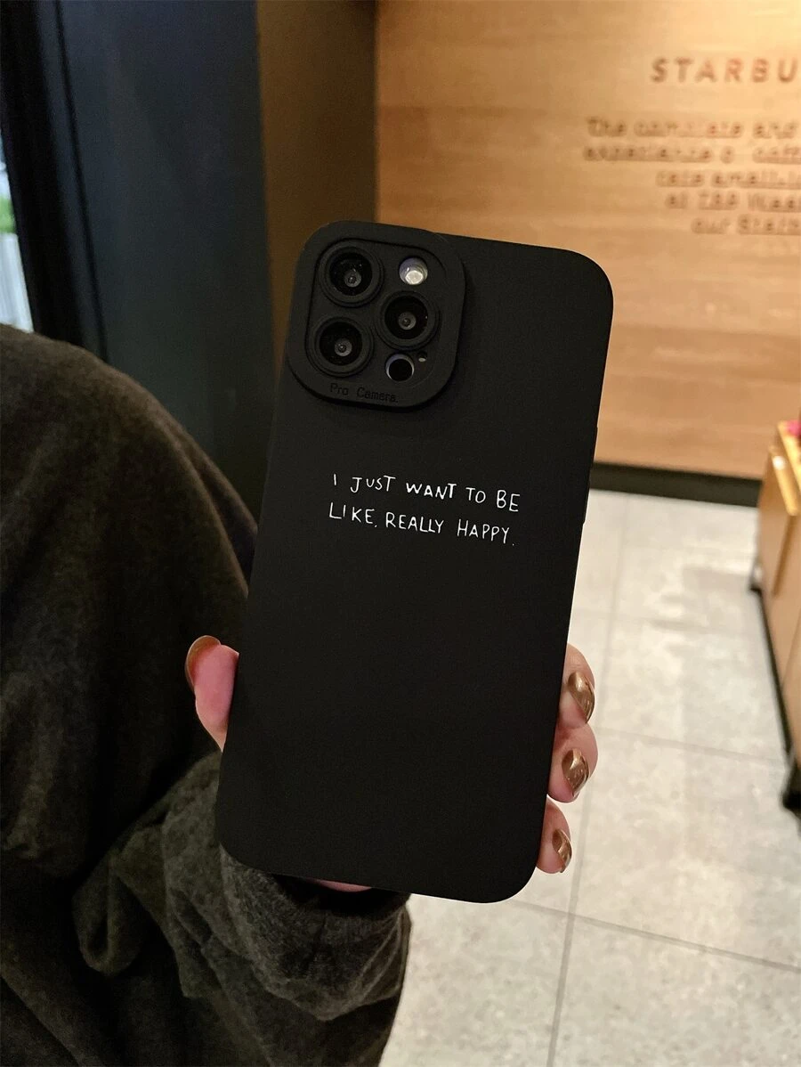 Slogan Graphic Phone Case - Black and White - View 1