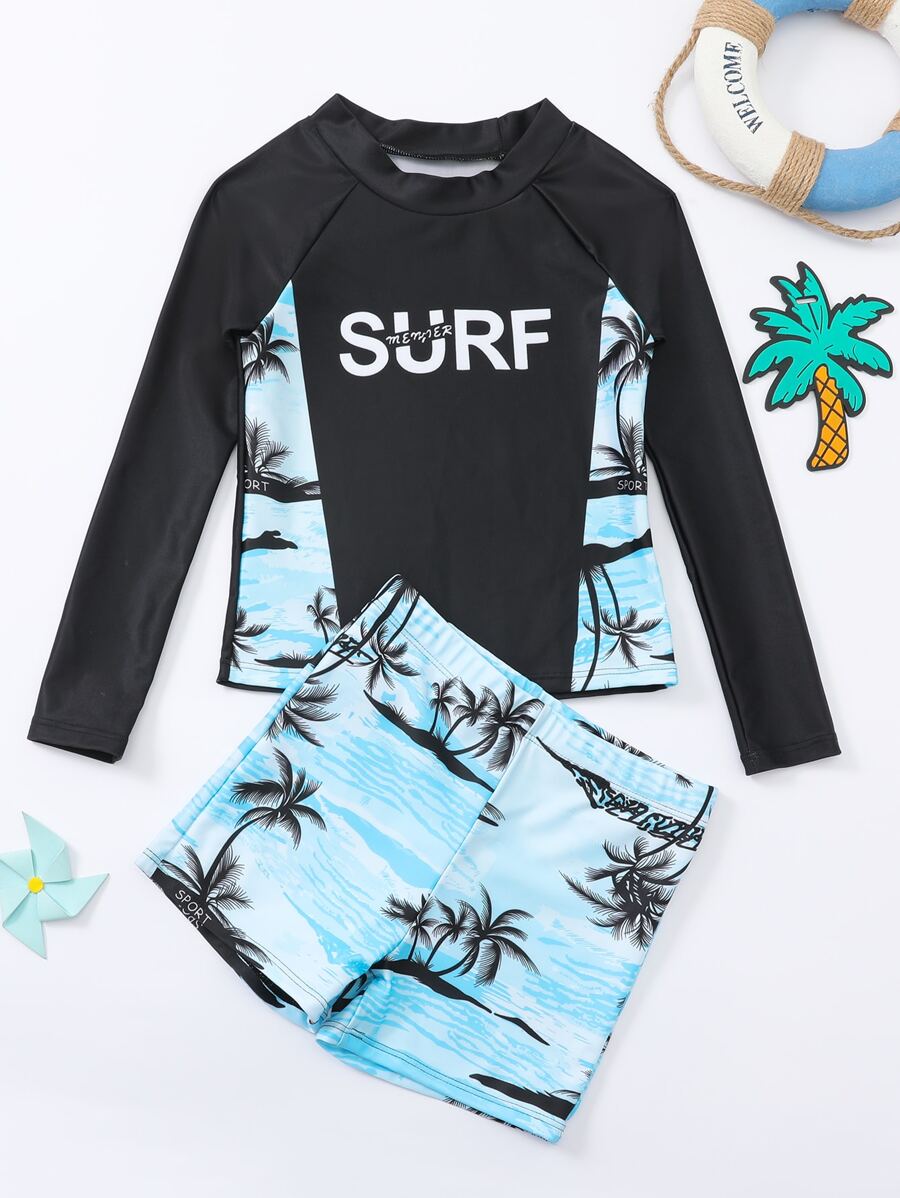 Tween Boy Tropical Print Swimsuit - Multicolor - View 1