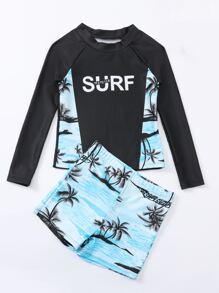 Tween Boy Tropical Print Swimsuit - Multicolor - View 4