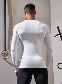 Manfinity Sport Corelite Boyfriend Style Men Letter Graphic Sports Tee Workout Tops Long Sleeve Shirt Fitted Shirt Fall Crew Neck - White - View 2