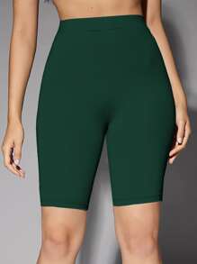 SHEIN BAE High Waist Cycling Shorts - Dark Green - View 1