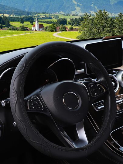 MEIKAXIU 1pc Fiber Leather Wavy Pattern Car Steering Wheel Cover Without Inner Ring, Fit For 14.5-15 Inches