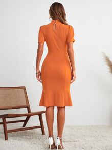 Vestido de corte sirena unicolor con abertura de ojo delantera de manga con abertura - Naranja - Ver 2