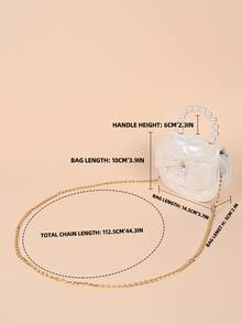 Girls Metallic Quilted Bow & Faux Pearl Decor Saddle Bag