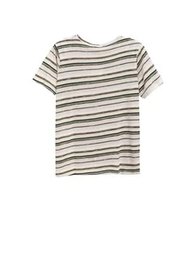 Striped Shoulder Pad Asymmetrical Hem Tee - Multicolor - View 2