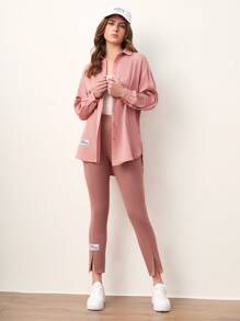 Mulvari 字母補丁細節下擺開叉長褲 - 紅木色 - 查看 3