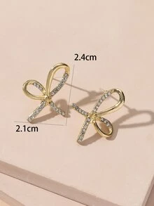 Rhinestone Bow Decor Stud Earrings - Yellow Gold - View 3