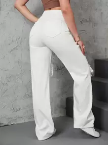 SHEIN EZwear Jeansy z wysokim stanem z przetarciami