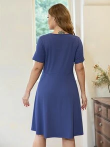 AAmilife Vestido unicolor de cuello scoop - Azul - Ver 2