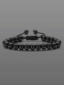 Fashionable and Popular Men Stone Beaded Bracelet for Jewelry Gift and for a Stylish Look - Black - View 1