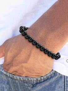 Fashionable and Popular Men Stone Beaded Bracelet for Jewelry Gift and for a Stylish Look - Black - View 2