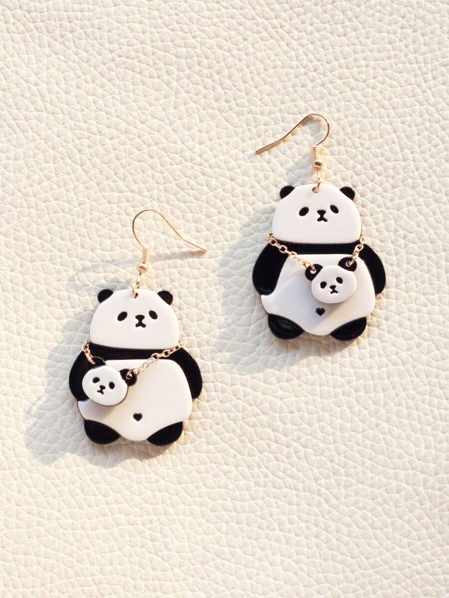 Bông tai thả trang trí gấu trúc hoạt hình - Đen và trắng - Xem 1