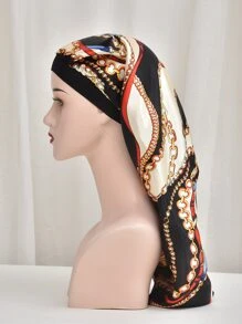 鏈條印花絲綢睡帽，綢緞睡帽 - 彩色 - 查看 1