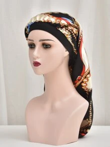 鏈條印花絲綢睡帽，綢緞睡帽 - 彩色 - 查看 4