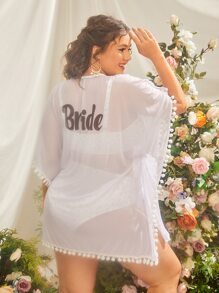 SHEIN Swim Curve Plus Pom-pom Decor Cover Up - White - View 1