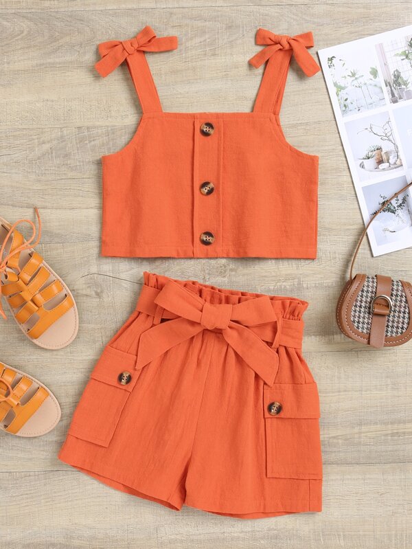 SHEIN Kids EVRYDAY Com cinto Nó Botões na frente Paper Bag Pants