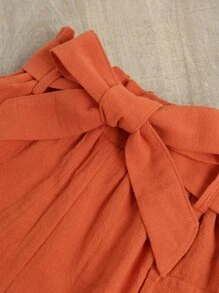 SHEIN 年輕女孩打結肩帶背心上衣和紙袋腰帶短褲