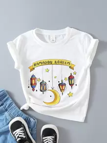 Toddler Girls Cartoon & Letter Graphic Tee - White - View 1