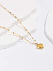 A Japanese and Korean style fresh sweet heart heart fashion simple women's stainless steel necklace collarbone chain suitable for daily wear - Yellow Gold - View 2