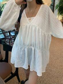 DAZY 荷葉邊荷葉邊下擺襯衫 - 白色 - 查看 1