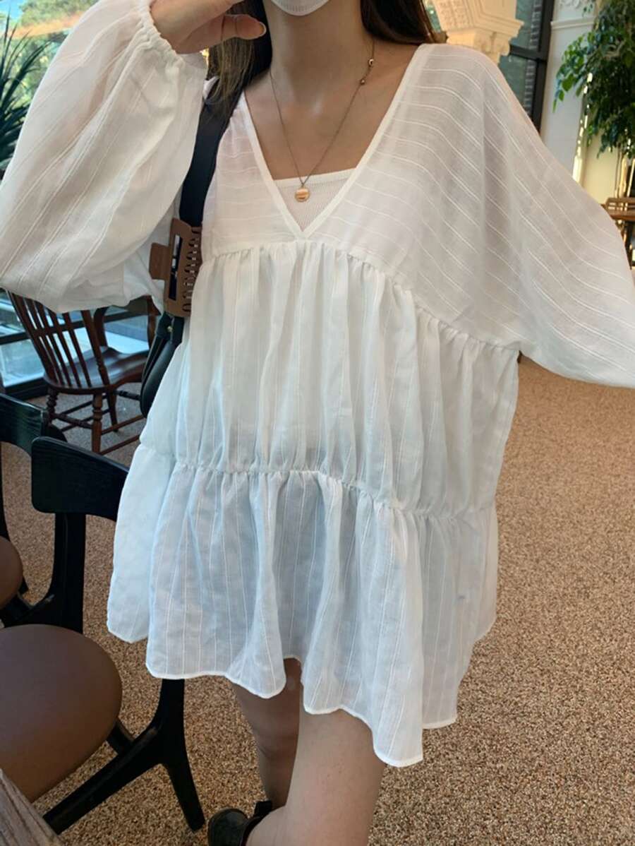 DAZY 荷葉邊荷葉邊下擺襯衫 - 白色 - 查看 1